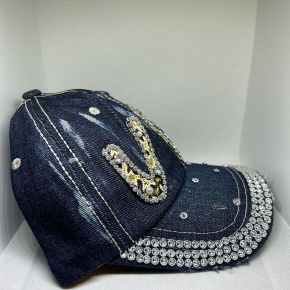VIP Rhinestone Denim Baseball Cap – Bling Studded Jeweled Hat - Picture 3 of 5